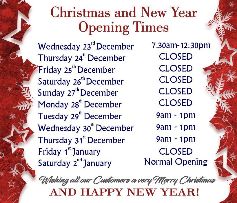 Christmas and New Year Opening Times 2020/21